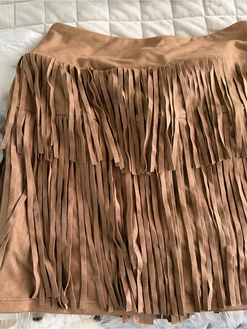 Brand New HALARA Suede-Look Fringe Mini Skort- Tan